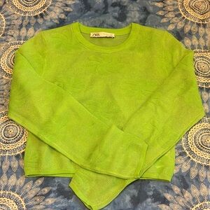 Zara Vibrant flower 🌼 Lime Knit Top